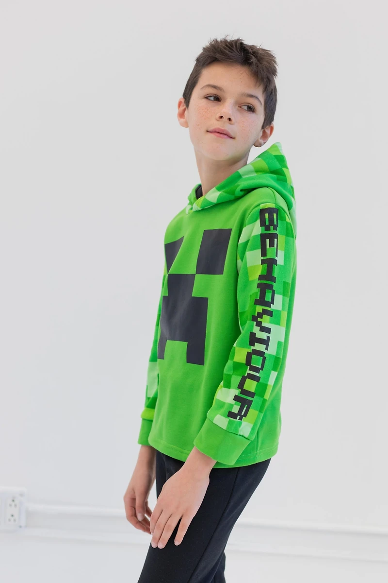 Minecraft Little Boys Creeper Fleece Pullover Hoodie and Pants Outfit Set