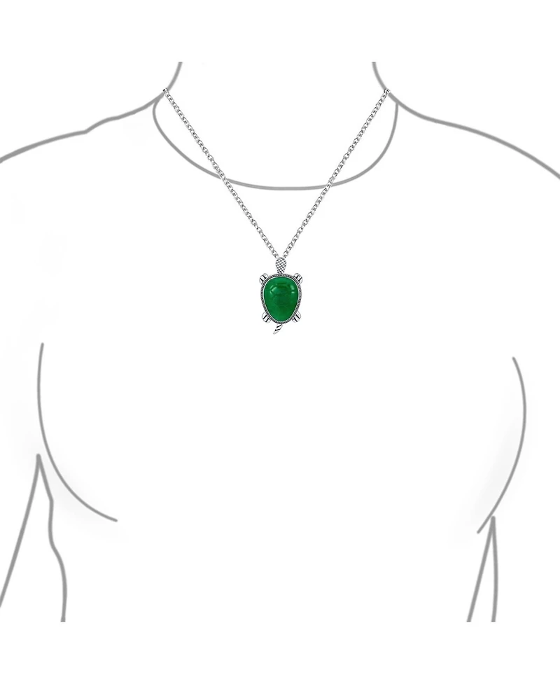 Bling Jewelry Large Nautical Tropical Beach Vacation Green Natural Jade Sea Turtle Pendant Statement Necklace Sterling Silver Oxidized