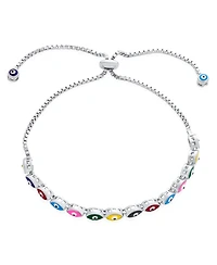 Bling Jewelry Round Shape Spiritual Protection Thin Layering Navy Blue Evil Eye Bolo Slide Style Bracelet .925 Sterling Silver Adjustable