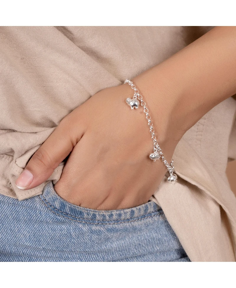 Bling Jewelry Good Luck Zoo Animal Lucky Multi Dangling Elephant Charm Bracelet Sterling Silver 7.5 Inch