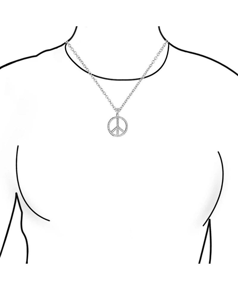 Bling Jewelry Pave Cubic Zirconia Cz Open Peace Sign Pendant Necklace Sterling Silver With Chain