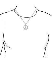 Bling Jewelry Pave Cubic Zirconia Cz Open Peace Sign Pendant Necklace Sterling Silver With Chain