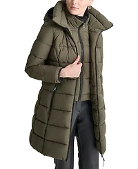 Dkny Women's Bibbed Hooded Zip-Front Puffer Coat