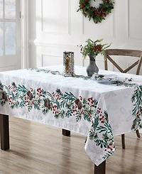 Elrene Holly Berry Flourish Holiday Fabric Rectangle Tablecloth, 102"x 60"