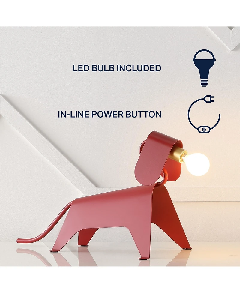 Jonathan Y Rover 10" Modern Industrial Iron Canine Led Kids' Lamp, Red