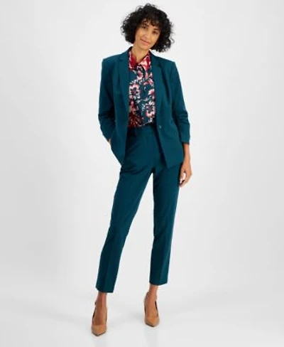 Tahari Asl Womens Ruched Sleeve Blazer Satin Shirt Ankle Pants