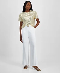 Bar Iii Women's Belted High-Rise Wide-Leg Pants