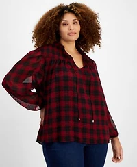 Tommy Hilfiger Plus Size Plaid Tie Neck Top Th Flex Gramercy Pull On Jeans