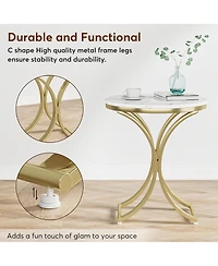 Tribesigns Set of 2 Small Round Sofa Side Table, Marble White and Gold End Table, Contemporary Marble Side Table