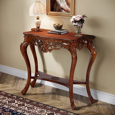 Tribesigns Antique Console Table, 38 Inch Victorian Half Moon Sofa Table with Hollow Floral Apron and Cabriole Legs for Entryway, Hallway, Living Room