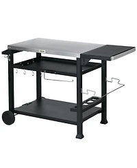 Outsunny Movable Stainless Steel 3-Shelf Outdoor Grill Cart w/ Side Table