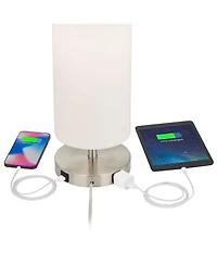 360 Lighting Heyburn Modern Accent Table Lamp 20" High Brushed Steel with Usb and Ac Power Outlet in Base Off White Cylinder Shade for Bedroom De