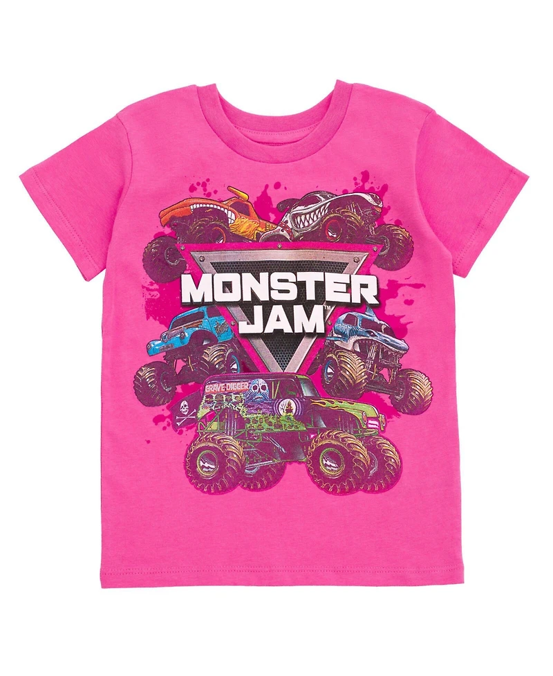 Monster Jam Girls 2 Pack T-Shirts to Grave Digger El Toro Loco Whiplash Monster Mutt Dalmatian Megalodon