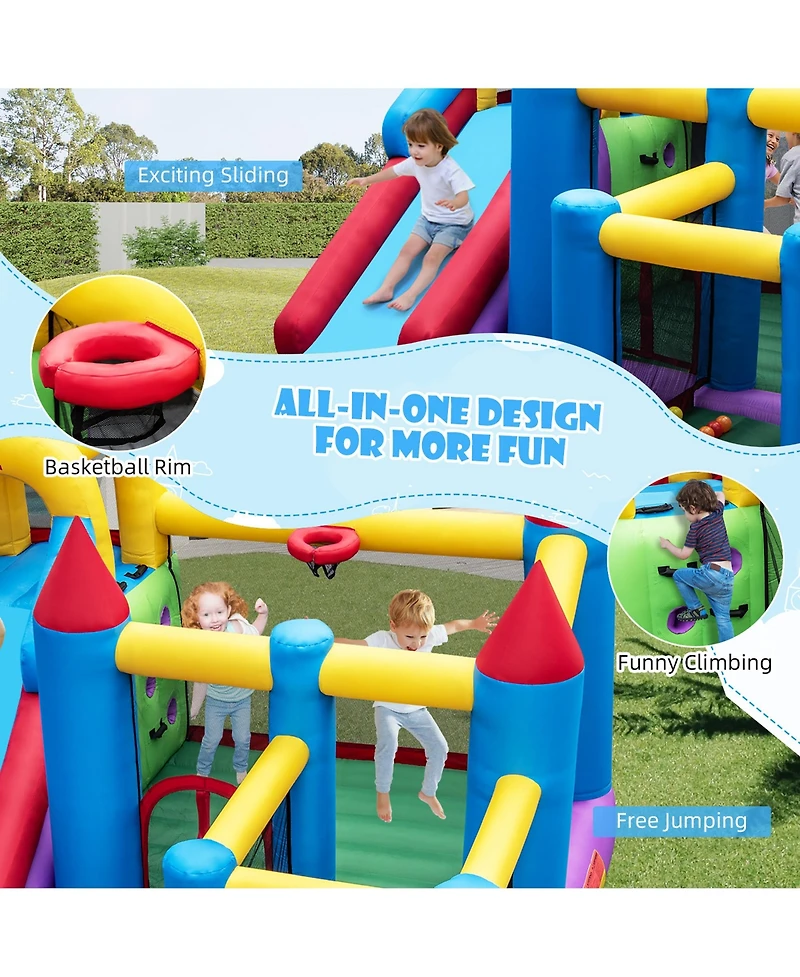 5-In-1 Inflatable Bounce Castle with Basketball Rim & Climbing Wall