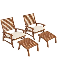 Outsunny 2 Patio Chairs w/ Ottomans & Cushions, Acacia Wood, White