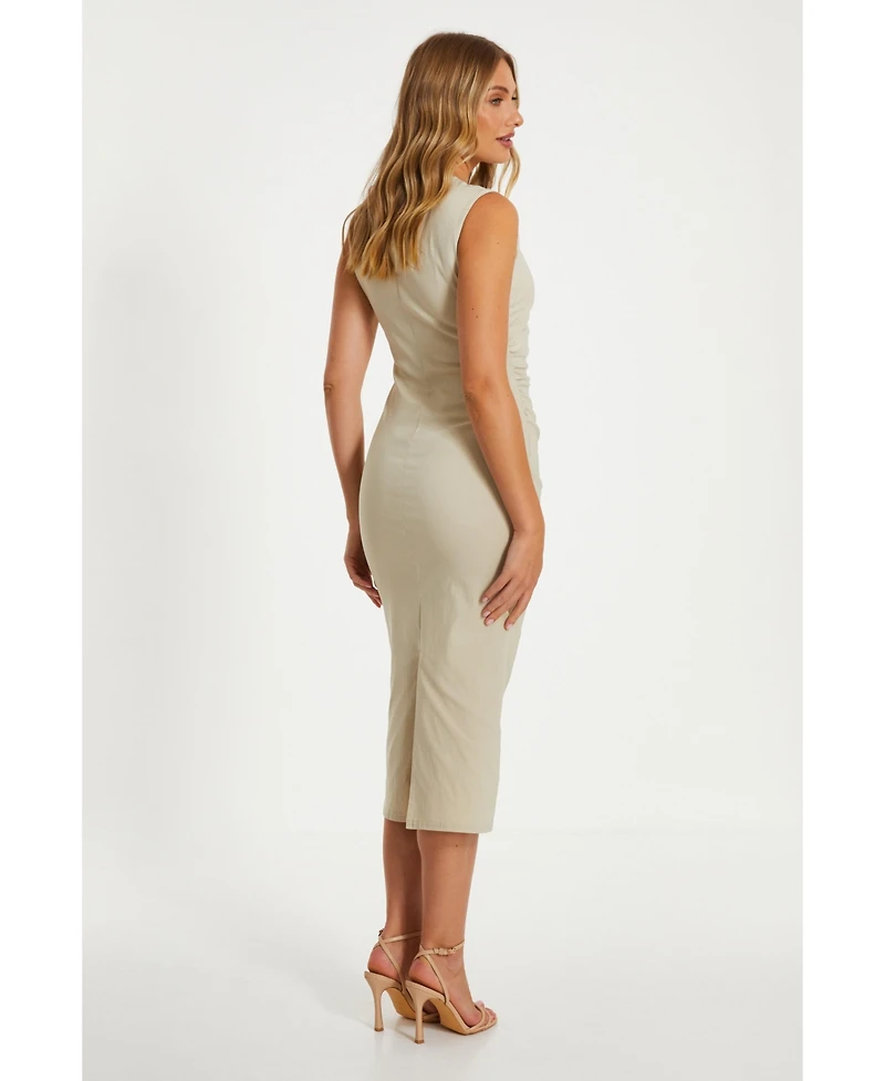 Quiz Women's Bengaline Round Neck Ruched Waist Midi Dress