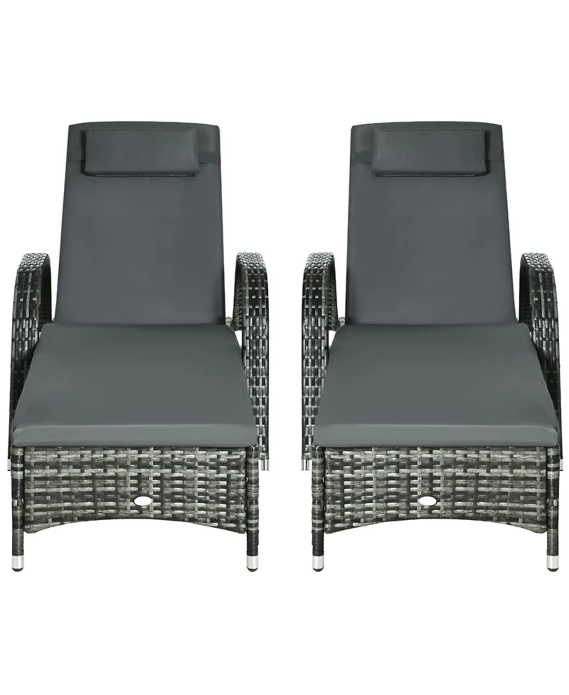 Outdoor Pe Rat Sun Bathing Chair w/ Cushion & Pillow,