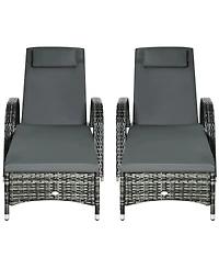 Outdoor Pe Rat Sun Bathing Chair w/ Cushion & Pillow,