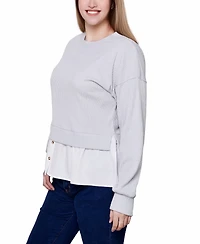 Ny Collection Petite Long Sleeve Two-Fer Top with Gathered Inset