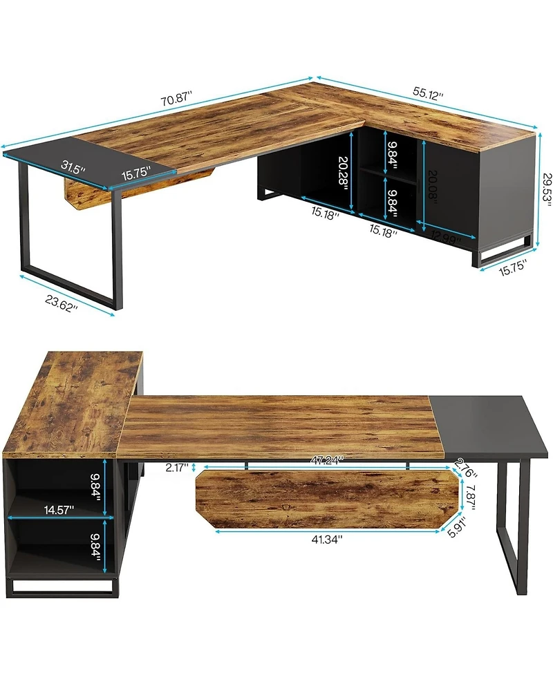 Tribesigns L Shaped Executive Desk with File Cabinet and Storage Shelves