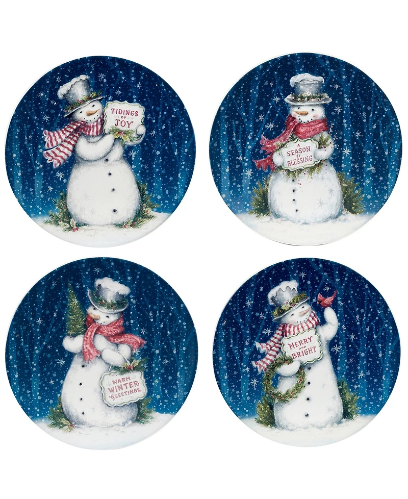 Certified International Snowman Greetings Dinner Plates, Set of 4