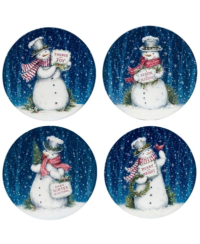 Certified International Snowman Greetings Dinner Plates, Set of 4