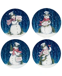 Certified International Snowman Greetings Dinner Plates, Set of 4