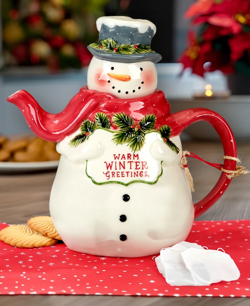 Certified International Snowman Greetings 3D Santa Teapot