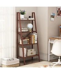 Gymax 4-Tier Bamboo Ladder Bookshelf 58'' Display Shelf Storage Rack Plant Flower Stand