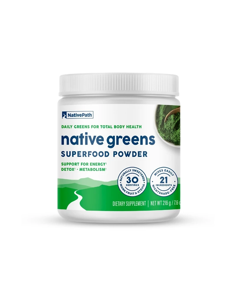 NativePath Native Greens Superfood Powder – Organic Greens, Spirulina, Beet Root Powder, Digestive Enzymes, Probiotics, Nightshade-Free, Natura