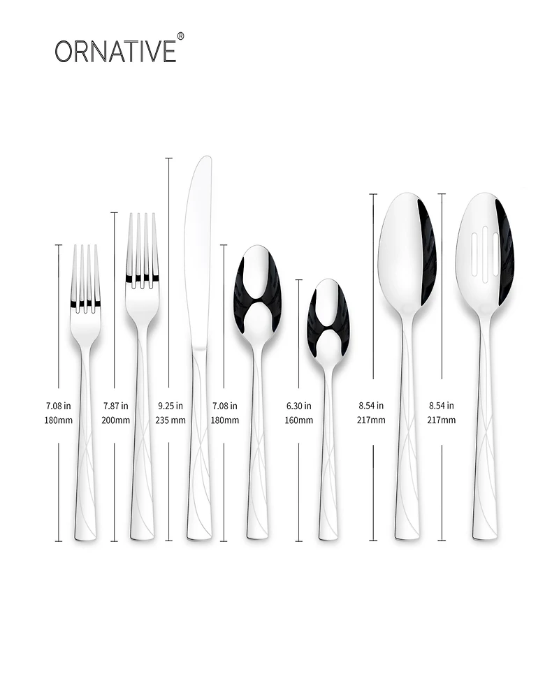 Ornative Jara Mirror 42 Piece Flatware Set with Wire Caddy, Service for 8