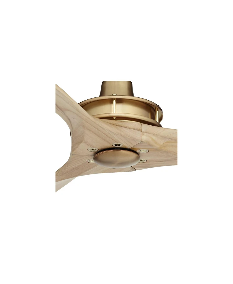 Casa Vieja 52" Windspun Modern Indoor Ceiling Fan 3 Blade Remote Control Soft Brass Finish Natural Wood Blades Bedroom Living Room
