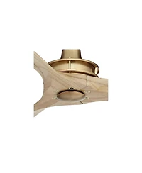 Casa Vieja 52" Windspun Modern Indoor Ceiling Fan 3 Blade Remote Control Soft Brass Finish Natural Wood Blades Bedroom Living Room