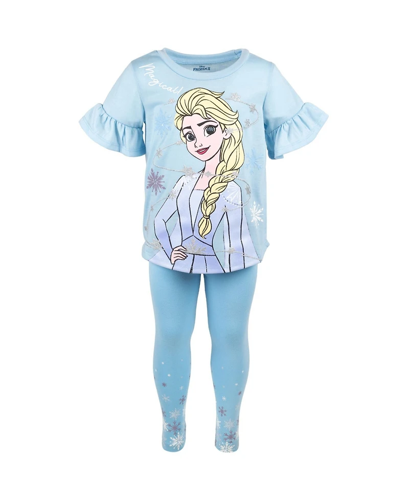 Frozen Girls Princess Moana Mermaid Floral T-Shirt and Leggings Outfit Set to