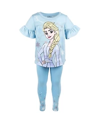 Frozen Girls Princess Moana Mermaid Floral T-Shirt and Leggings Outfit Set to