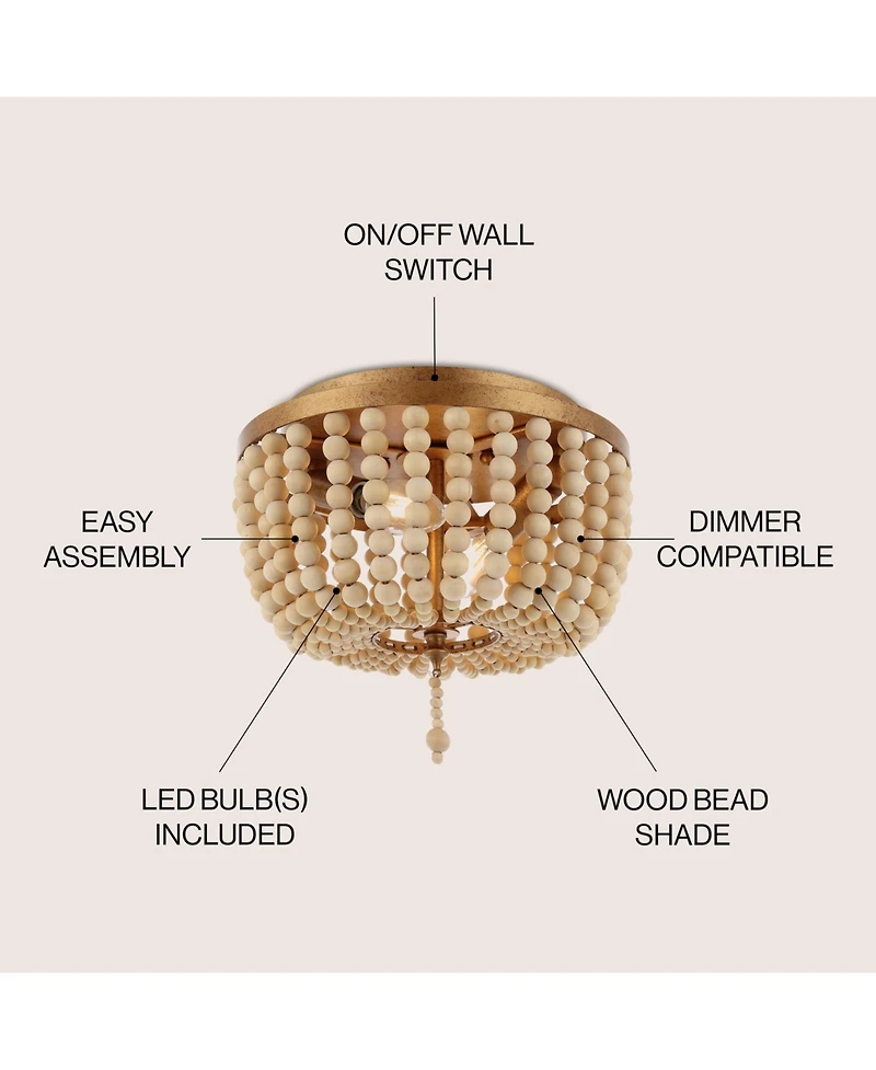 Jonathan Y Allison 10" 2-Light Shabby Chic Farmhouse Wood Beaded/Metal Led Flush Mount, White