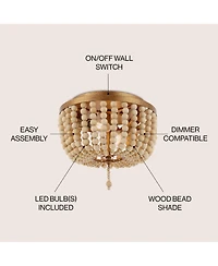 Jonathan Y Allison 10" 2-Light Shabby Chic Farmhouse Wood Beaded/Metal Led Flush Mount, White
