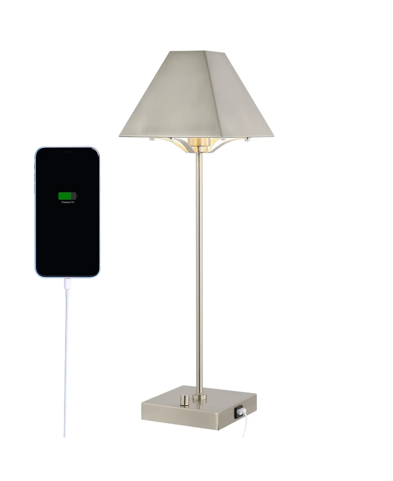 Jonathan Y Ruthen 25" Industrial Style Iron Pyramid Bedside Led Table Lamp with Usb Charging Port, Nickel