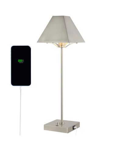 Jonathan Y Ruthen 25" Industrial Style Iron Pyramid Bedside Led Table Lamp with Usb Charging Port, Nickel