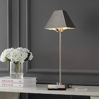 Jonathan Y Ruthen 25" Industrial Style Iron Pyramid Bedside Led Table Lamp with Usb Charging Port, Nickel