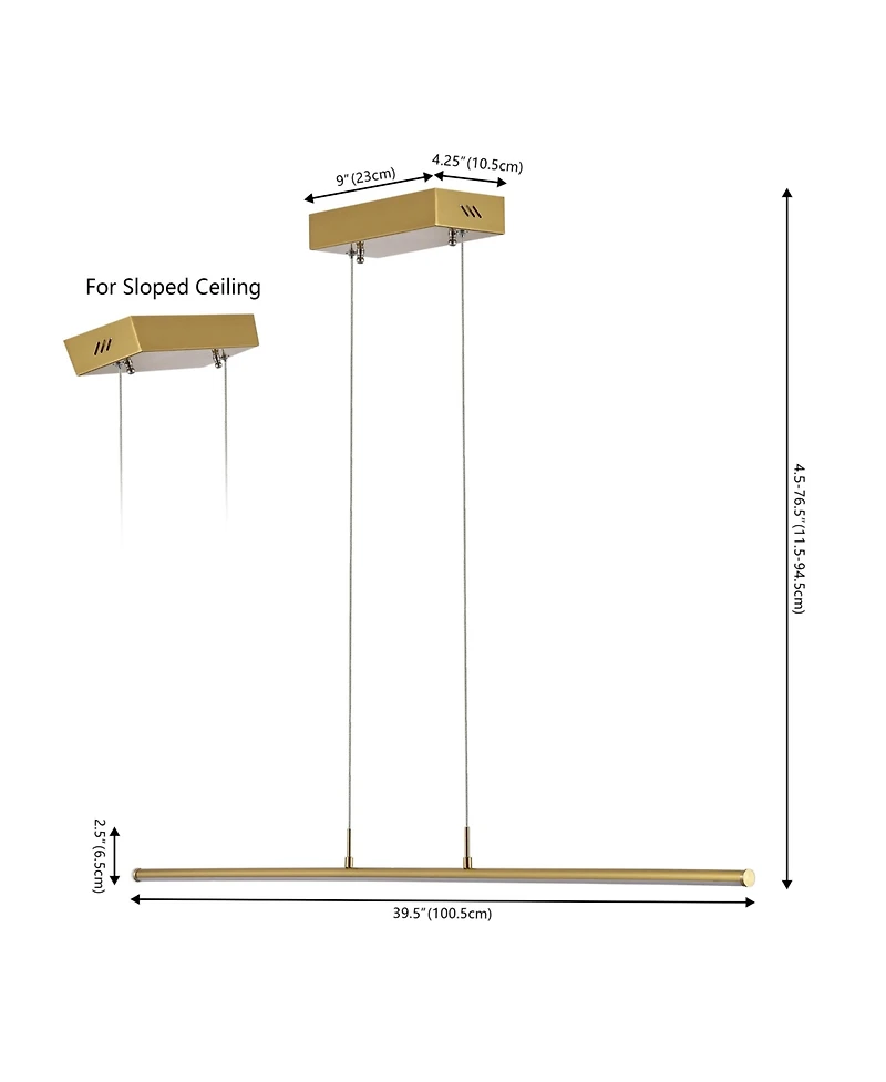 Jonathan Y Conley 39.5" Dimmable Adjustable Integrated Led Metal Linear Pendant, Brass Gold