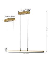 Jonathan Y Conley 39.5" Dimmable Adjustable Integrated Led Metal Linear Pendant, Brass Gold