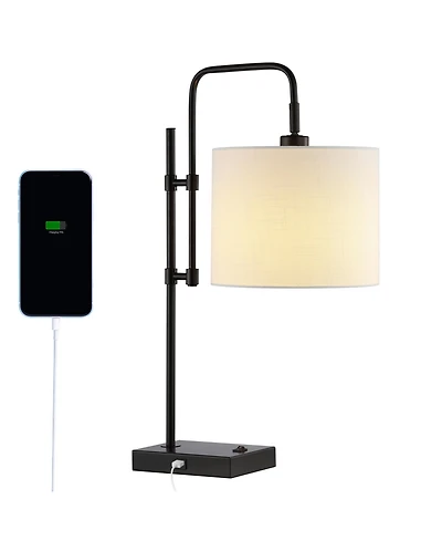 Jonathan Y Edris 24.75" Industrial Designer Metal Led Task Lamp with Usb Charging Port, Black