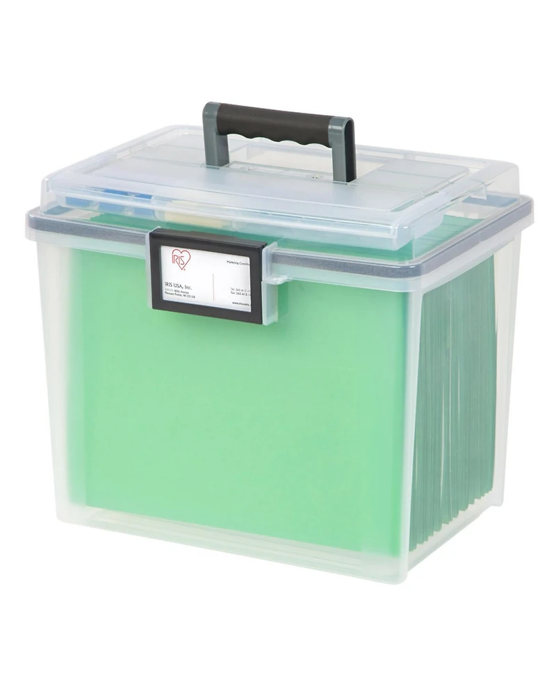 Iris Usa 19 Qt. Weatherpro Plastic Office Storage Portable Letter Size File Box with Organizer-Lid and Seal and Secure Latching Buckles, Clear