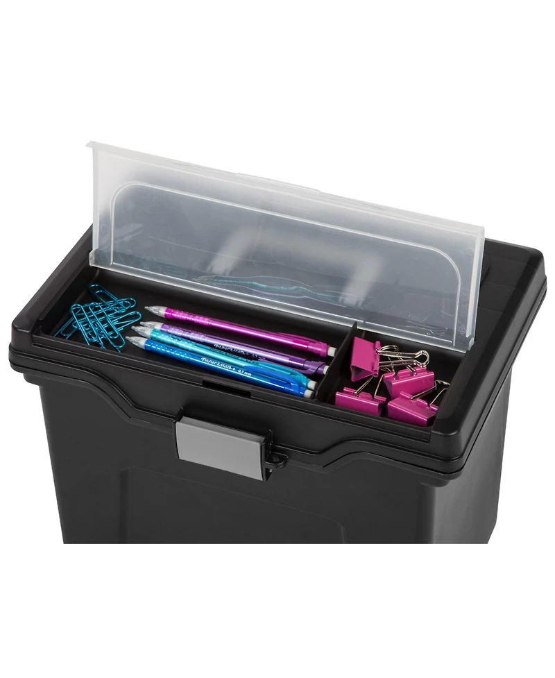 Iris Letter Size Portable File Box with Organizer Lid, Black