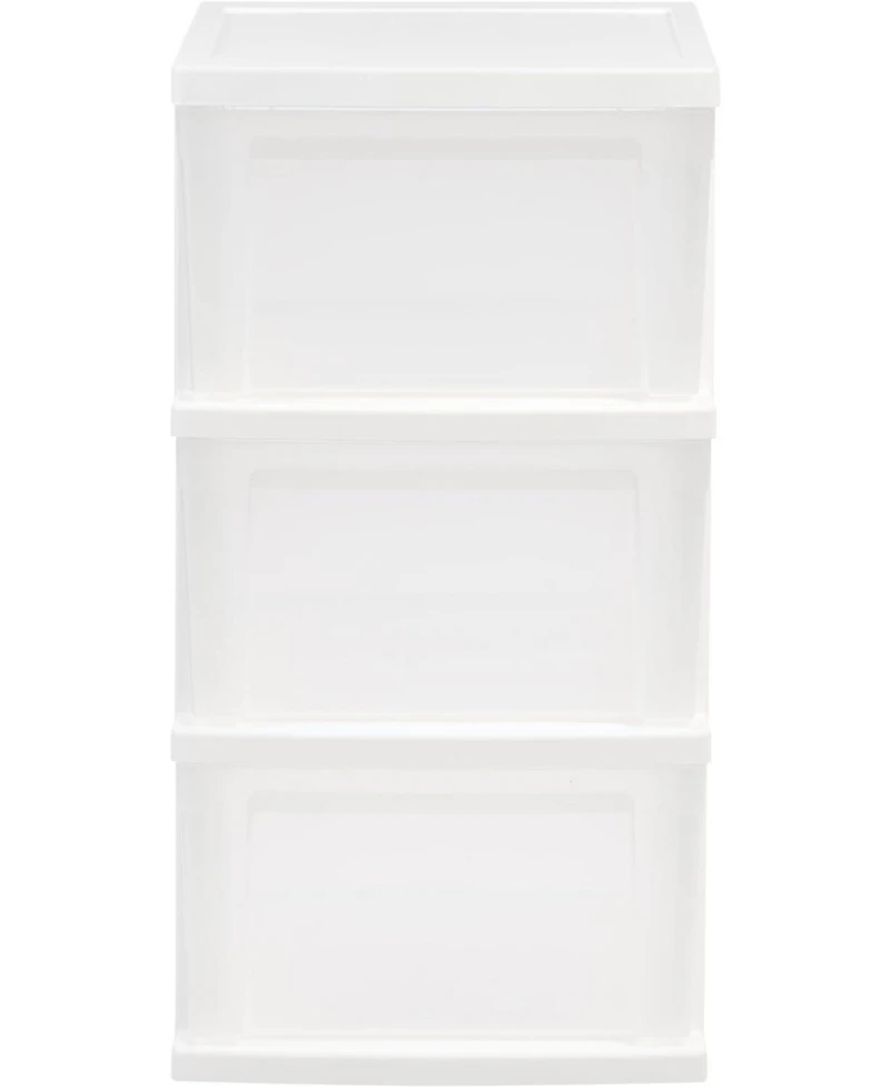 Iris Usa 3-Drawer Plastic Storage Dresser, 2-Pack, Standing Organizer Storage Container Bin with Drawers for Clothes Crafts Classroom, White/Clear