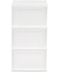 Iris Usa 3-Drawer Plastic Storage Dresser, 2-Pack, Standing Organizer Storage Container Bin with Drawers for Clothes Crafts Classroom, White/Clear