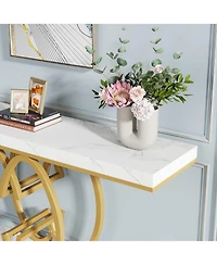 Tribesigns 55 Inch Console Table, Faux Marble Gold Entryway Table with Geometric Metal Base, Modern Narrow Sofa Accent Table (White & Gold)