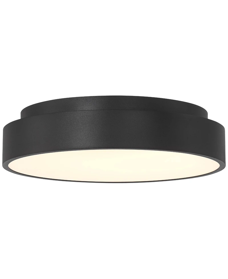 Possini Euro Design Brock Modern Ceiling Light Flush-Mount Fixture 15" Sand Black Dimmable Led for Bedroom Kitchen Living Room