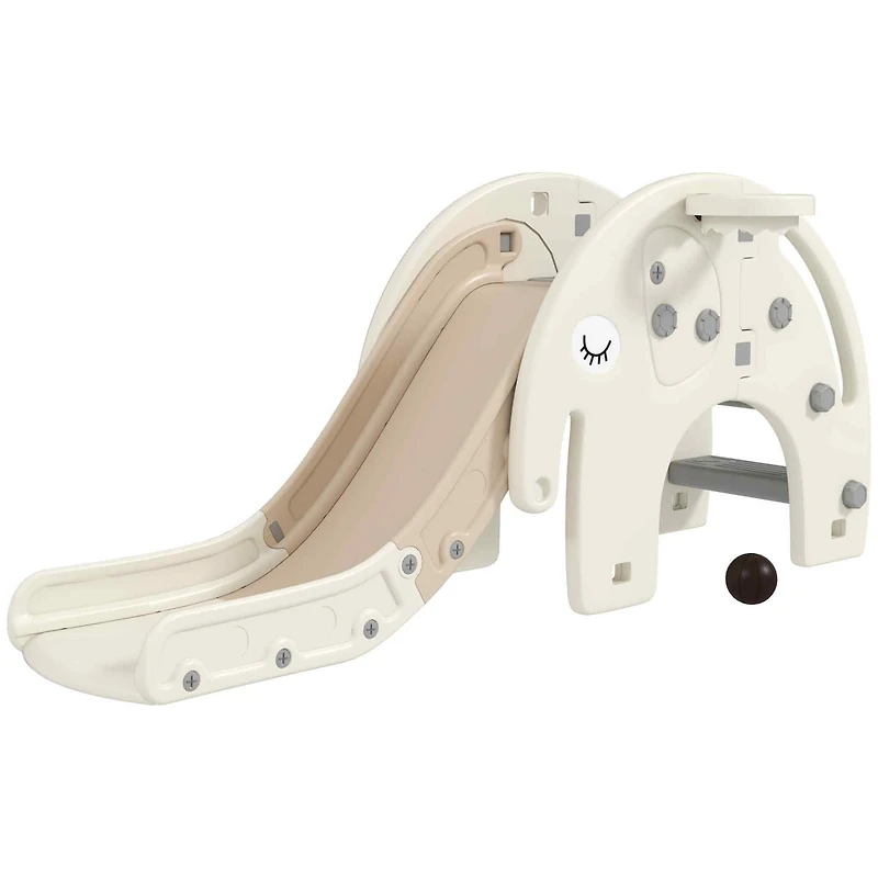 Qaba 3 in 1 Toddler Slide for Years 1-3 w/ Basketball Hoop, Elephant-Themed